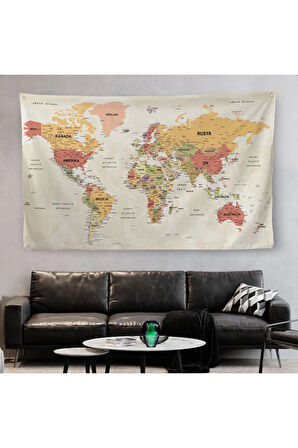Türkçe Eğitici Ülke Ve Başkent Okyanus Detaylı Atlas Dünya Haritası Duvar Örtüsü-halısı 3837