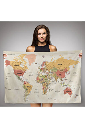 Türkçe Eğitici Ülke Ve Başkent Okyanus Detaylı Atlas Dünya Haritası Duvar Örtüsü-halısı 3837