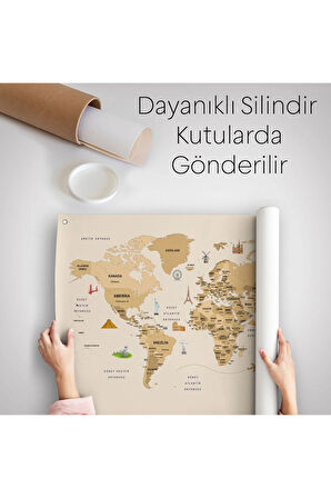 Türkçe Eğitici Ülke Ve Başkent Detaylı Atlası Dekoratif Dünya Haritası Duvar Örtüsü-halısı 3839
