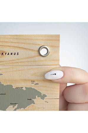 Ahşap Görünümlü Türkçe Eğitici Detaylı Atlası Dekoratif Dünya Haritası Duvar Örtüsü-halısı 3844