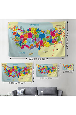 Eğitici Ve Öğretici Detaylı Dekoratif Komşulu Türkiye Haritası Duvar Örtüsü-halısı 3845
