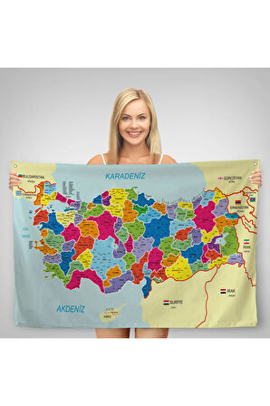 Eğitici Ve Öğretici Detaylı Dekoratif Komşulu Türkiye Haritası Duvar Örtüsü-halısı 3845