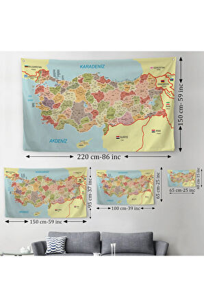 Eğitici Ve Öğretici Detaylı Dekoratif Komşulu Türkiye Haritası Duvar Örtüsü-halısı 3846