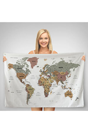 Türkçe Eğitici Ülke Ve Başkent Detaylı Atlası Dünya Haritası Duvar Örtüsü-halısı 3852