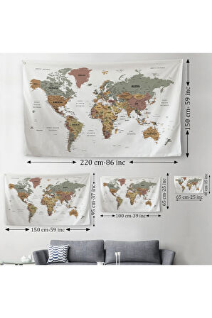 Türkçe Eğitici Ülke Ve Başkent Detaylı Atlası Dünya Haritası Duvar Örtüsü-halısı 3852