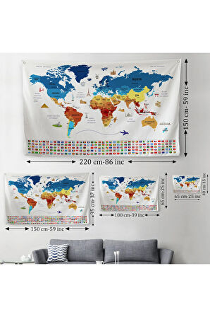 Ülke Bayrak Lı Eğitici Başkent Detaylı Atlası Dekoratif Dünya Haritası Duvar Örtüsü-halısı 3857