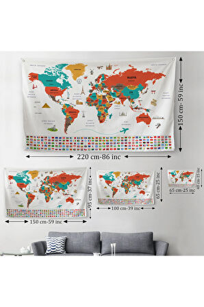 Türkçe Ülke Bayraklıeğitici Başkent Detaylı Atlası Dünya Haritası Duvar Örtüsü-halısı 3858