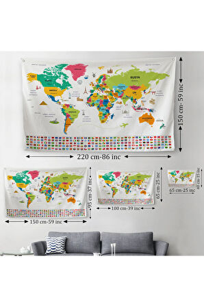 Türkçe Ülke Bayraklı Eğitici Başkent Detaylı Atlası Dünya Haritası Duvar Örtüsü-halısı 3860