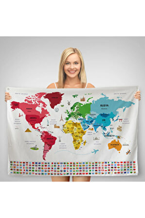 Türkçe Ülke Bayrak Lı Eğitici Başkent Detaylı Atlası Dünya Haritası Duvar Örtüsü-halısı 3861