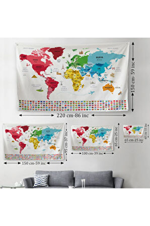 Türkçe Ülke Bayrak Lı Eğitici Başkent Detaylı Atlası Dünya Haritası Duvar Örtüsü-halısı 3861