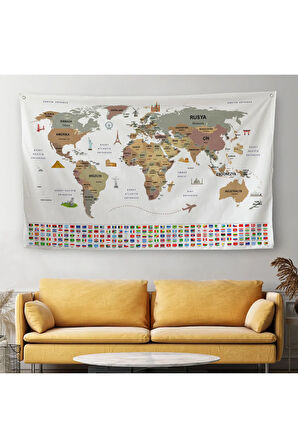 Beyaz Türkçe Ülke Bayraklı Eğitici Başkent Detaylı Atlas 3862