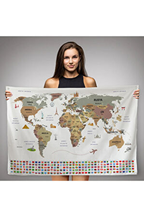 Beyaz Türkçe Ülke Bayraklı Eğitici Başkent Detaylı Atlas 3862