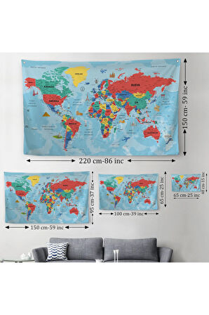 Türkçe Eğitici Ülke Ve Başkent Okyanus Detaylı Atlas Dünya Haritası Duvar Örtüsü-halısı 3863