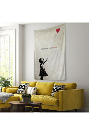 Banksy Kırmızı Balonlu Kız Dekoratif Modern Duvar Örtüsü - Halısı -4962