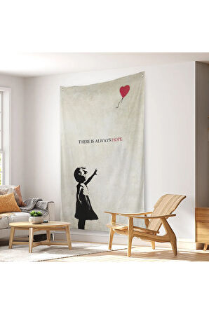 Banksy Kırmızı Balonlu Kız Dekoratif Modern Duvar Örtüsü - Halısı -4962