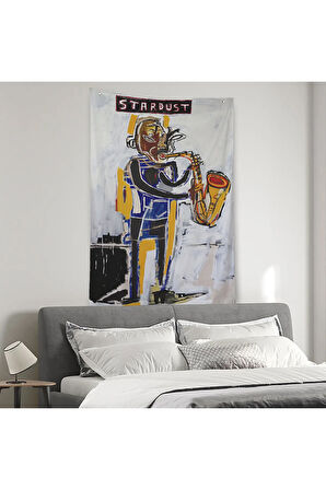 ean Michel Basquiat Stardust Saksafon Duvar Örtüsü - Halısı, Sokak sanatı, Pop Art -4963