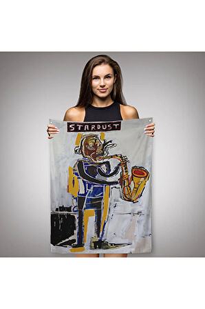 ean Michel Basquiat Stardust Saksafon Duvar Örtüsü - Halısı, Sokak sanatı, Pop Art -4963