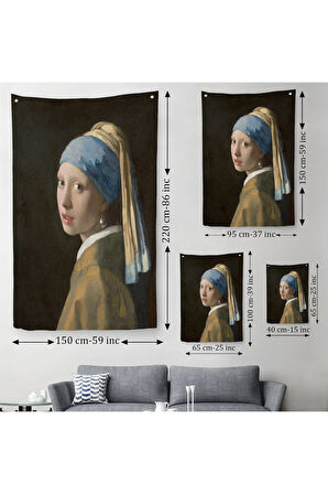 İnci Küpeli Kız Kanvas Duvar Örtüsü-Halısı, Duvar Örtüsü- Halısı, Tapestry -4969