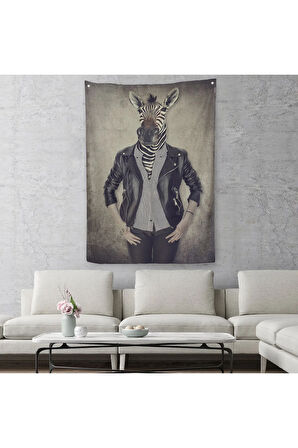 Zebra Kafalı İnsan Duvar Örtüsü - Halısı -4982