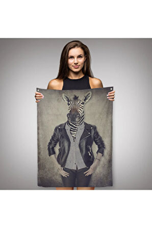Zebra Kafalı İnsan Duvar Örtüsü - Halısı -4982