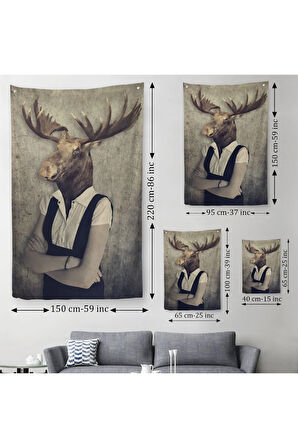 Geyik Kafalı İnsan Duvar Örtüsü - Halısı -4984