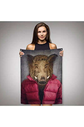 Domuz Kafalı İnsan Duvar Örtüsü - Halısı-4987