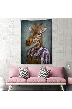 Zurafa Kafalı İnsan Duvar Örtüsü - Halısı-4989