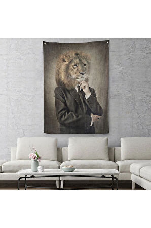 Aslan Kafalı İnsan Duvar Örtüsü - Halısı-4993