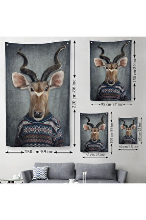 Antilop Kafalı İnsan Duvar Örtüsü - Halısı-4996