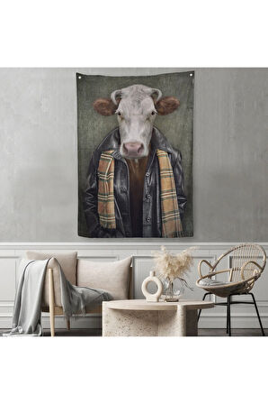 İnek Kafalı Insan Duvar Örtüsü - Halısı-4997