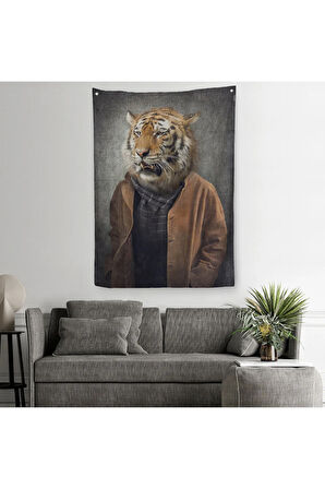 Kaplan Kafalı İnsan Duvar Örtüsü - Halısı-4999