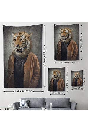 Kaplan Kafalı İnsan Duvar Örtüsü - Halısı-4999