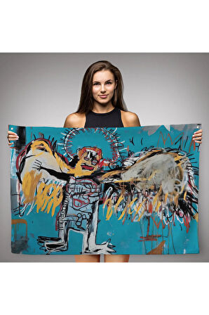 Jean Michel Basquiat'ın Düşmüş Melek Eseri Kanvas Duvar Örtüsü-Halısı-5000