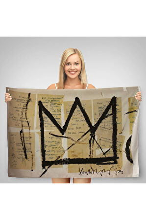 Jean Michel Basquiat Notlar ve Taç Eseri Kanvas Duvar Örtüsü-Halısı-5001