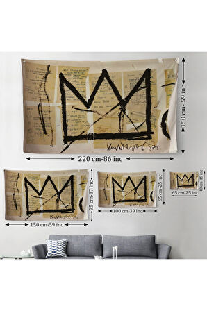 Jean Michel Basquiat Notlar ve Taç Eseri Kanvas Duvar Örtüsü-Halısı-5001