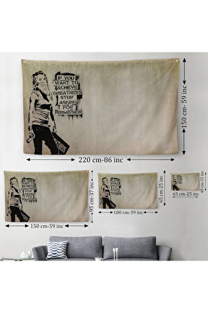 Banksy, Büyük İşler Yapmak İstiyorsanız İzin İstemeyi Bırakın Yazan Duvar Örtüsü-Halısı-5003