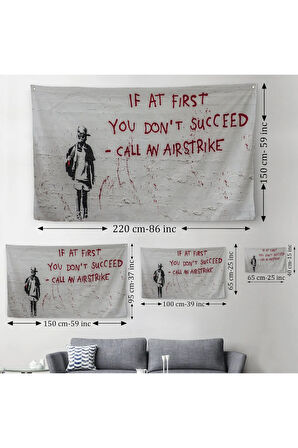 Banksy, İlk Başta Başarılı Olamazsanız, Hava Saldırısı Yapın, Kanvas Duvar Örtüsü-Halısı-5005