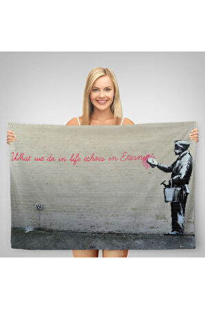 Bansky'nin Hayatta Yaptiklarimiz Ebediyette Yankilanir Yazılı Eseri Duvar Örtüsü-Halısı-5007