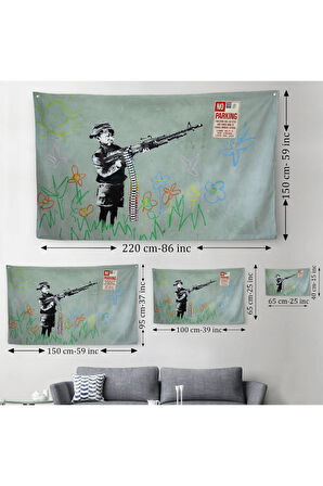 Bansky'nin Makineli Tüfekli Çocuk İsimli Eseri Kanvas Duvar Örtüsü-Halısı, No Parking-5008