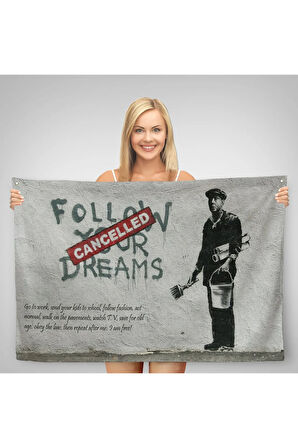 Bansky'nin Hayallerini Takip Et - İptal Edildi İsimli Eseri Kanvas Duvar Örtüsü-Halısı-5009