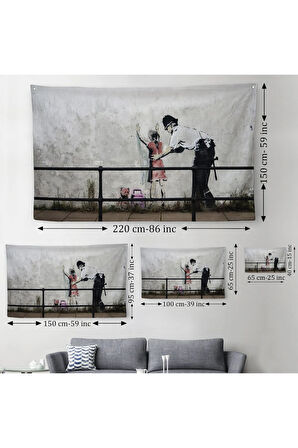 Bansky'nin Küçük Kız Çocuğu Polis İsimli Çalışması Kanvas Duvar Örtüsü-Halısı-5010