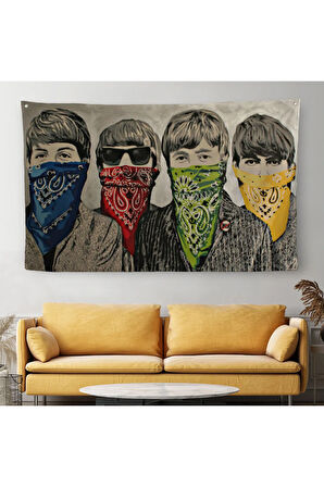 Bansky'nin Bandanalı Beatles Çocuklar İsimli Çalışması Kanvas Duvar Örtüsü-Halısı-5011