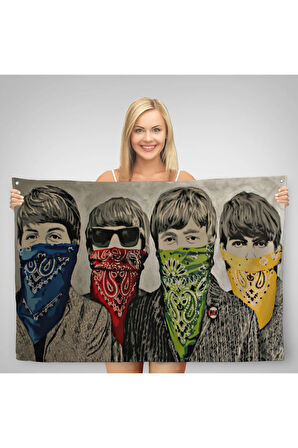 Bansky'nin Bandanalı Beatles Çocuklar İsimli Çalışması Kanvas Duvar Örtüsü-Halısı-5011