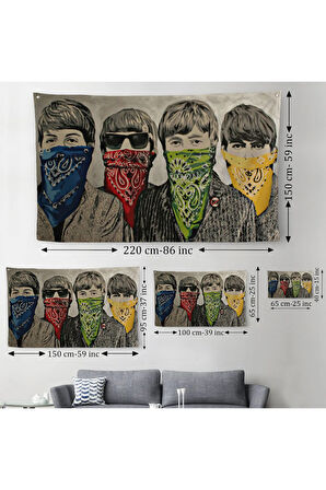 Bansky'nin Bandanalı Beatles Çocuklar İsimli Çalışması Kanvas Duvar Örtüsü-Halısı-5011