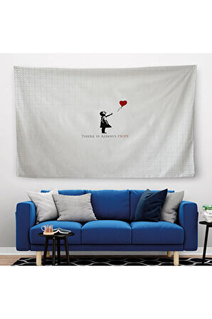 Banksy Kırmızı Balonlu Kızın'ın Her Zaman Umut Vardır Yazılı Duvar Örtüsü-Halısı-5012