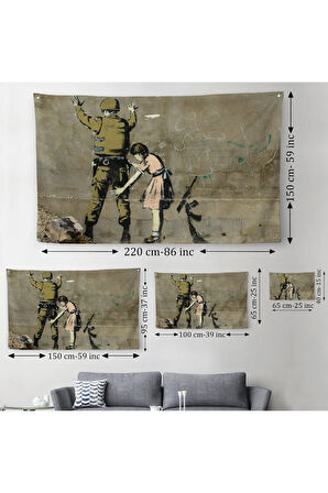 Bansky'nin Askeri Arayan Küçük Kız Eseri Kanvas Duvar Örtüsü-Halısı-5013