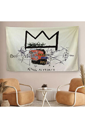 Jean Michel Basquiat'in Kral Alphonso İsimli Eseri Kanvas Duvar Örtüsü-Halısı-5015