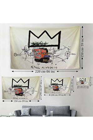 Jean Michel Basquiat'in Kral Alphonso İsimli Eseri Kanvas Duvar Örtüsü-Halısı-5015