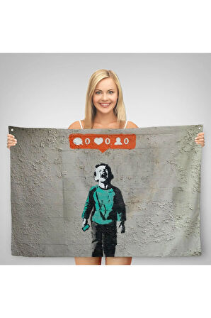 Bansky Takipçisi Olmadığı İçin Ağlayan Sosyal Medya Cocugu Kanvas Duvar Örtüsü-Halısı-5021