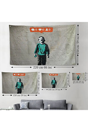 Bansky Takipçisi Olmadığı İçin Ağlayan Sosyal Medya Cocugu Kanvas Duvar Örtüsü-Halısı-5021